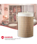 Round handle easy-to-open lid foldable and durable bamboo laundry basket